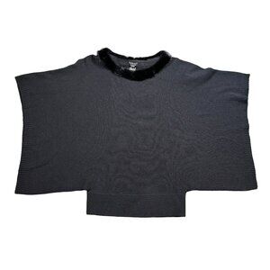 Lafayette 148 Black Wool Cashmere Mink Fur Poncho Winter Sweater Women's Medium